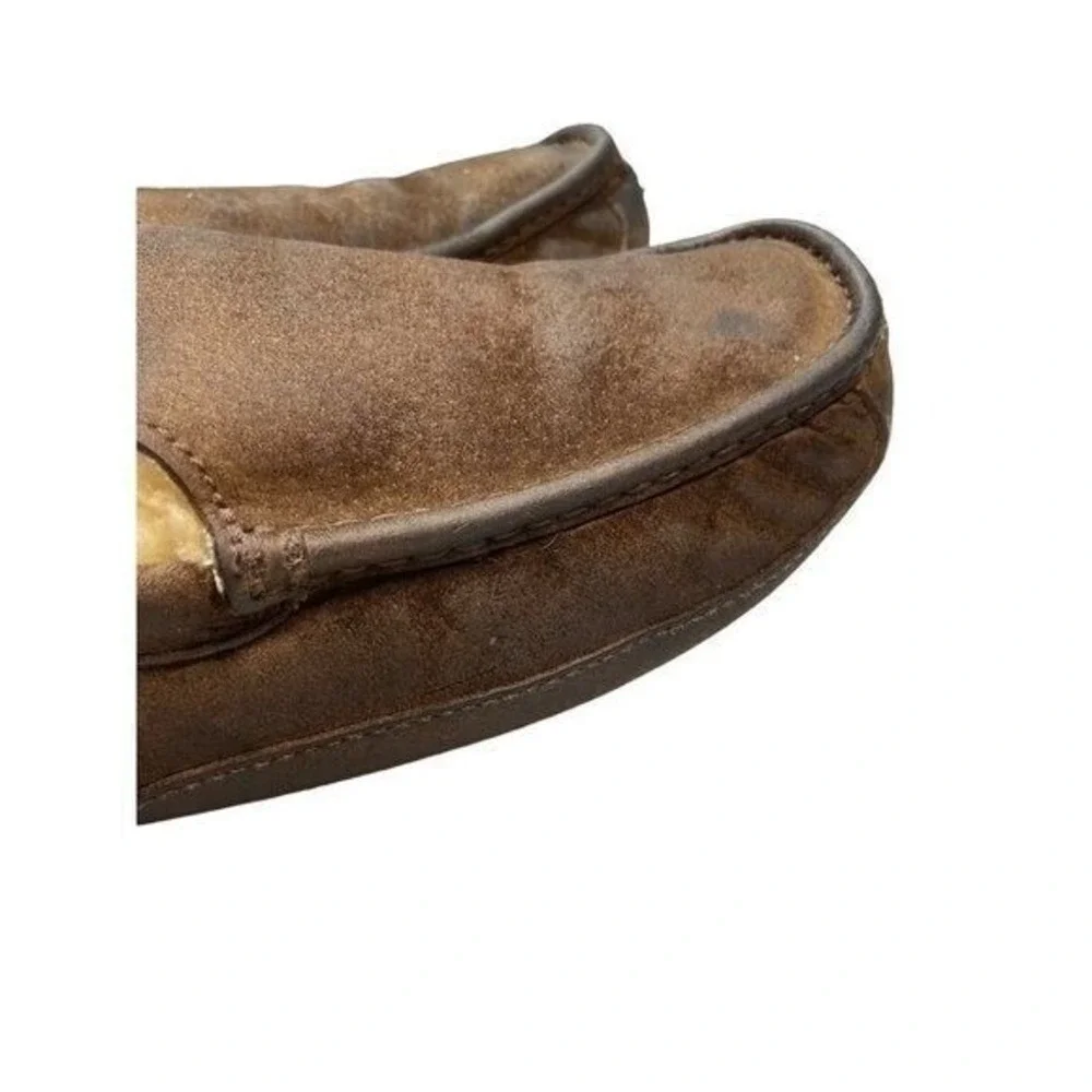UGG Ascot Mens Brown‎ Leather Shearling Lined Slipper Loafers Shoes
